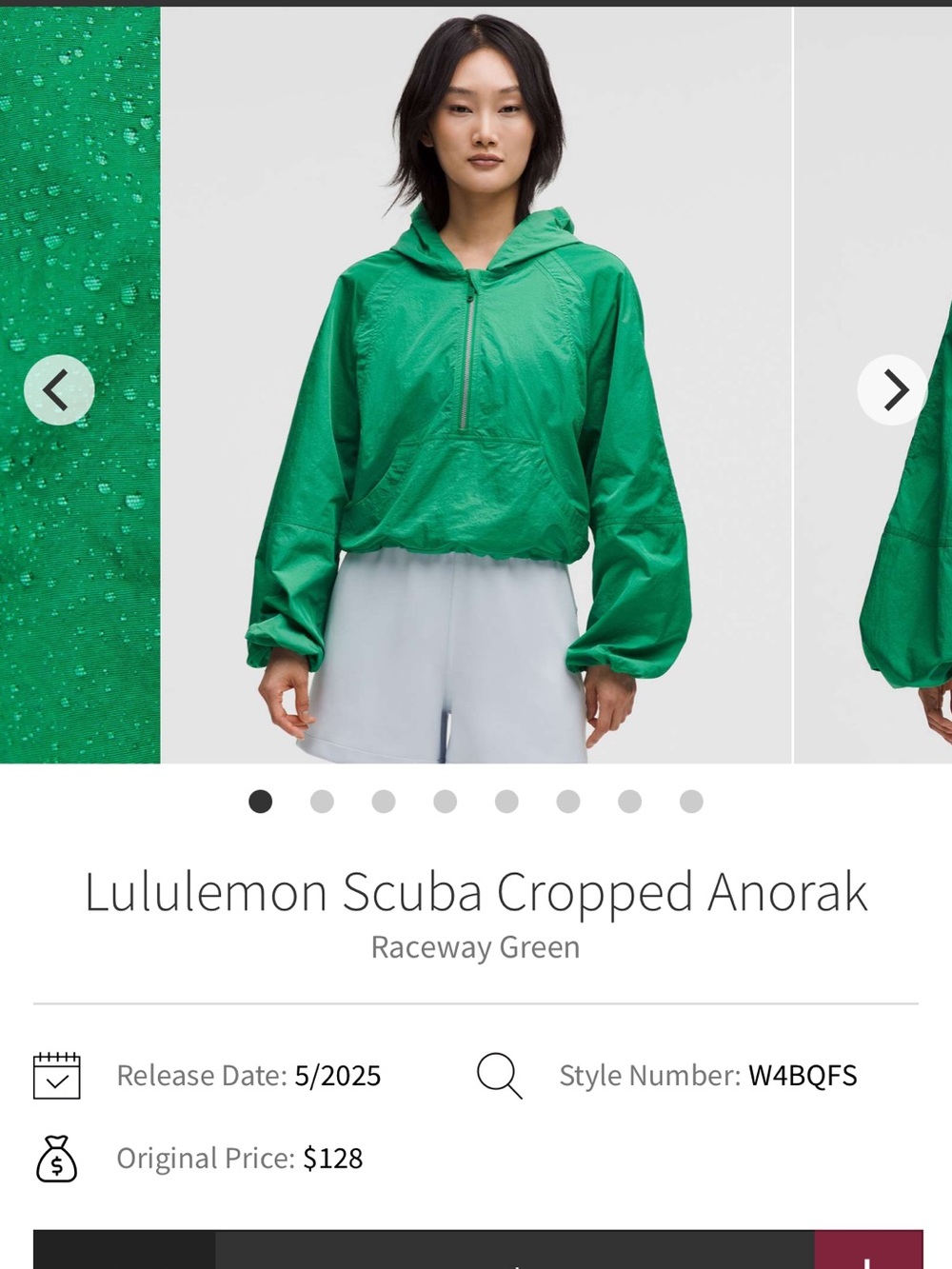 Lululemon Scuba Cropped Anorak in Raceway Green size 8